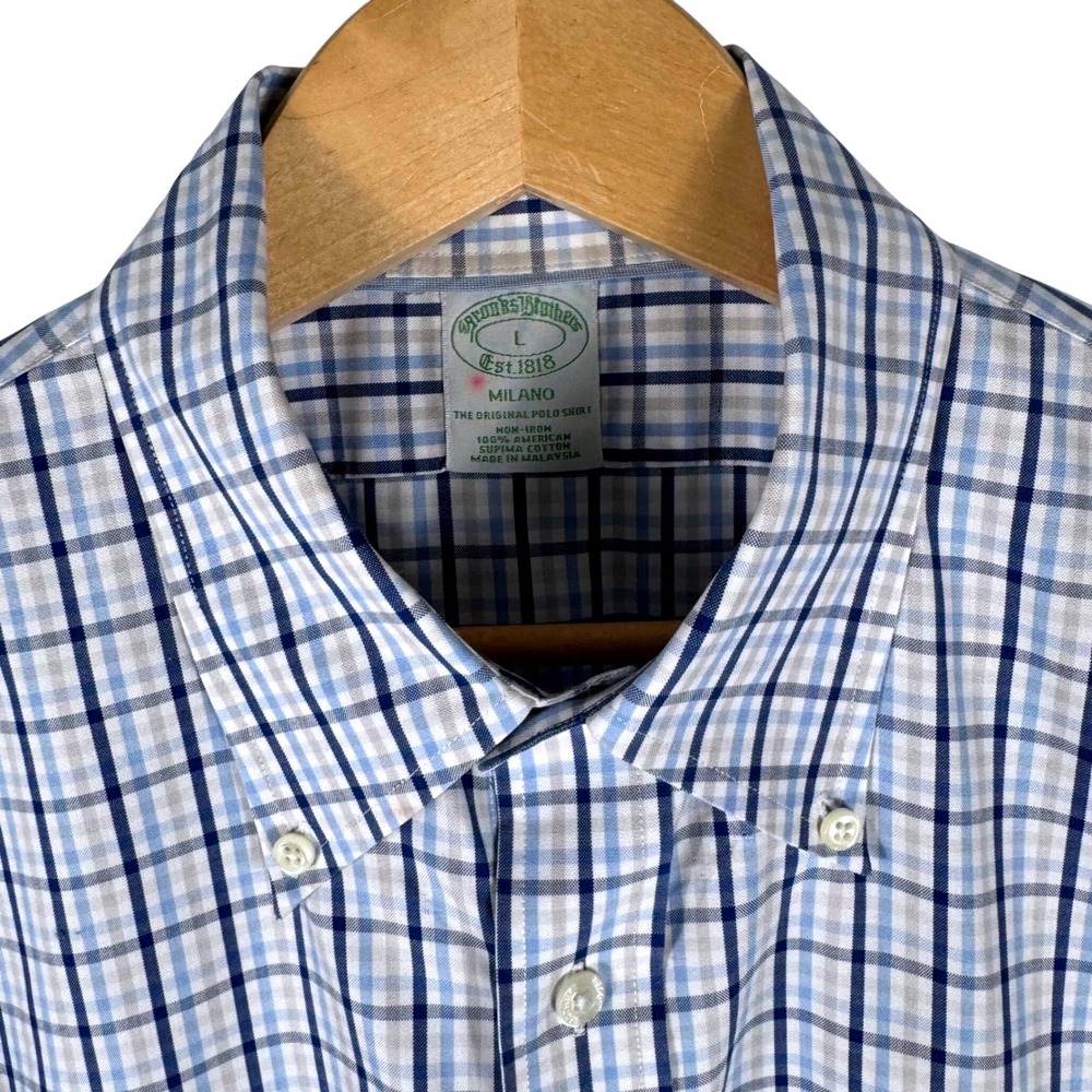 Brooks Brothers Milano Slim Fit Non-Iron Supima Cotton Check Shirt Mens Large